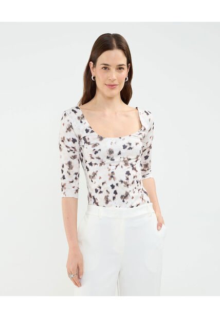 Camiseta Para Mujer Manga 3/4 Cuello Redondo Color Crudo Marca Patprimo #30093687