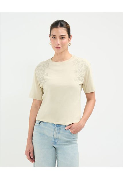 Camiseta Para Mujer Manga Corta Cuello Redondo Color Beige Marca Patprimo #30093720