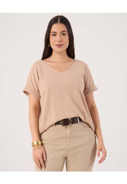Camiseta Para Mujer Manga Corta Cuello V Color Beige Marca Patprimo #14091447
