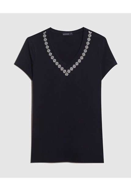 Camiseta Para Mujer Manga Corta Cuello V Color Azul Oscuro Marca Patprimo #30093675