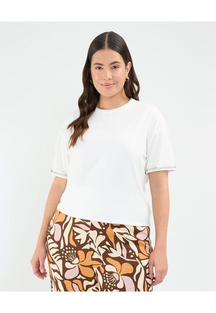 Camiseta Para Mujer Manga Corta Cuello Redondo Color Crema Marca Patprimo #14091413
