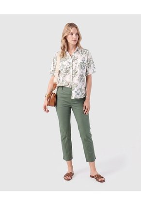 Pantalón Capri Ajustado De Tiro Medio Mujer Para Mujer Verde Patprimo