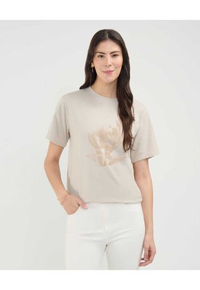 Camiseta Para Mujer Manga Corta Color Beige Marca Patprimo #30093662