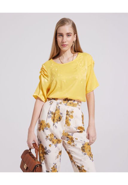 Blusa Para Mujer Manga Corta Color Amarillo  Marca Patprimo #30123009