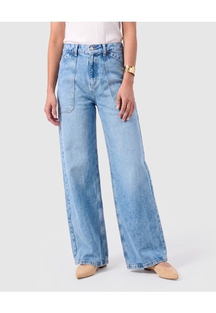 Jean Wide Leg Mujer Con Bolsillos Frontales  Para Mujer Azul Patprimo