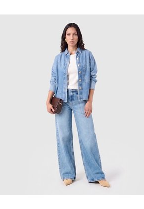 Jean Wide Leg Mujer Con Bolsillos Frontales  Para Mujer Azul Patprimo