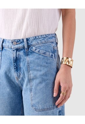 Jean Wide Leg Mujer Con Bolsillos Frontales  Para Mujer Azul Patprimo