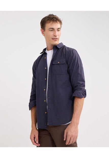Camisa Para Hombre Manga Larga Con Bolsillo Color Azul Oscuro Marca Patprimo #44013015