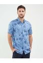 Camisa Estampada En Efecto Lino  Para Hombre Azul Patprimo de Patprimo