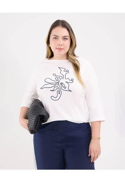 Camiseta Para Mujer Manga 3/4 Cuello Redondo Color Crema Marca Patprimo #14091420