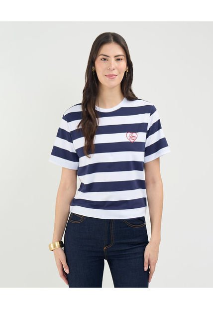 Camiseta Para Mujer Manga Corta Cuello Redondo Color Azul Oscuro Marca Patprimo #30093598