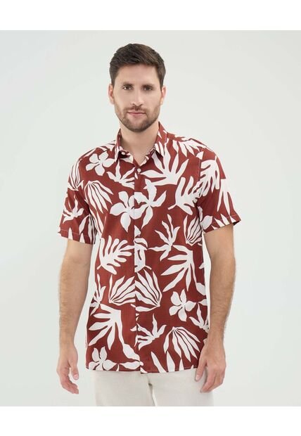 Camisa Estampada En Efecto Lino  Para Hombre Naranja Patprimo