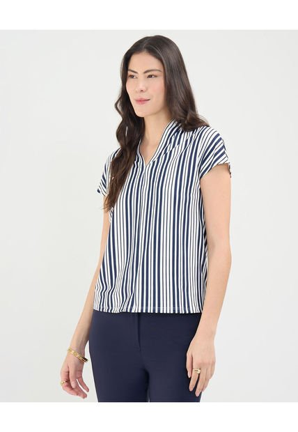 Camiseta Para Mujer Manga Corta Cuello V Color Azul Oscuro Marca Patprimo #30093692