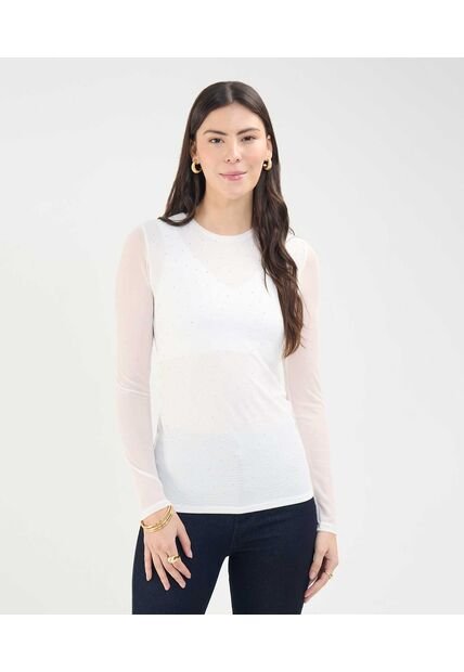 Camiseta Para Mujer Manga Larga Cuello Redondo Color Crema Marca Patprimo #30093613