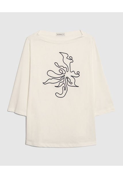 Camiseta Para Mujer Manga 3/4 Cuello Redondo Color Crema Marca Patprimo #14091420