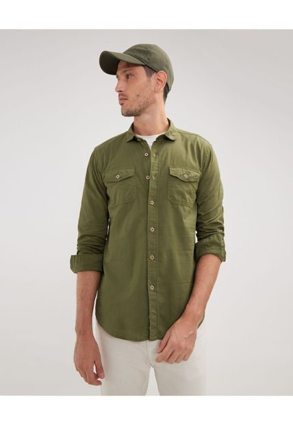Camisa Para Hombre Manga Larga Con Bolsillo Color Verde  Marca Patprimo #44012975