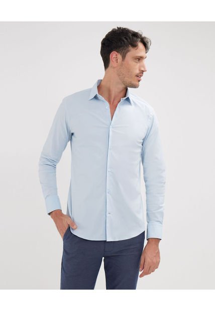 Camisa Para Hombre Manga Larga Sin Bolsillo Cuello Italiano Color Azul  Marca Patprimo #44012582