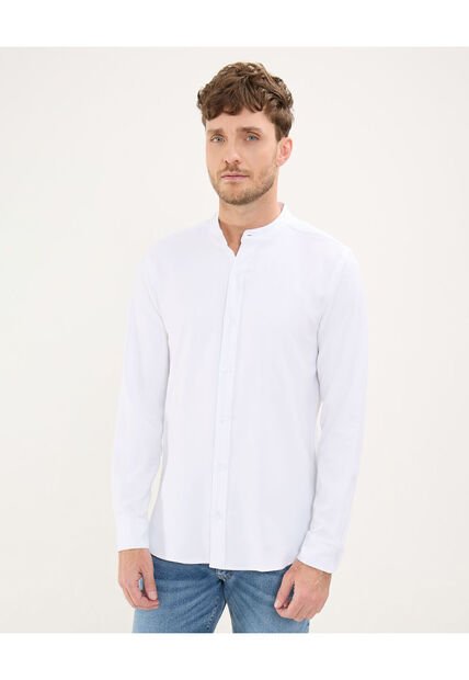 Camisa Para Hombre Manga Larga Sin Bolsillo Cuello Neru Color Blanco Marca Patprimo #44013069