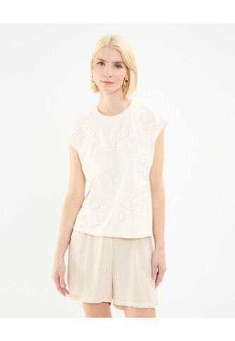 Camiseta Para Mujer Manga Corta Cuello Redondo Color Crema Marca Patprimo #30093590 Patprimo