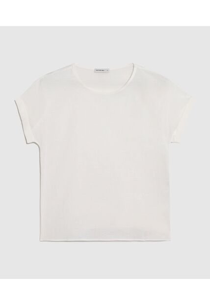 Blusa Unicolor Manga Corta Con Doblez   Para Mujer Blanco Patprimo