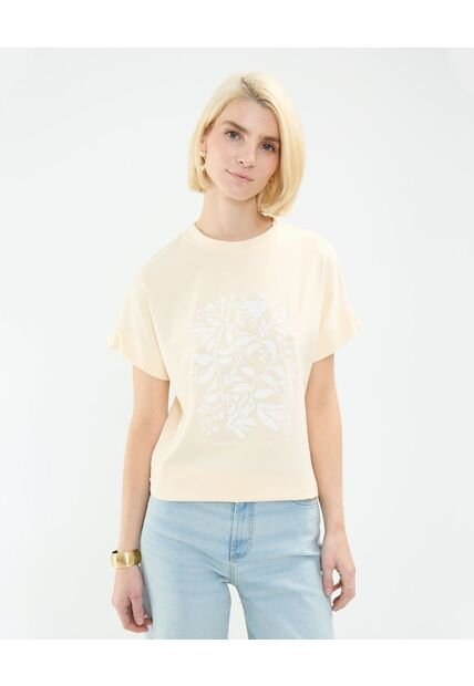 Camiseta Para Mujer Manga Corta Cuello Redondo Color Crema Marca Patprimo #30093645