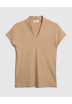 Camiseta Para Mujer Manga Corta Cuello V Color Café Claro Marca Patprimo #30093659