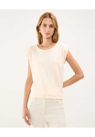 Camiseta Para Mujer Manga Sisa Cuello Redondo Color Beige Marca Patprimo #30093581 Patprimo