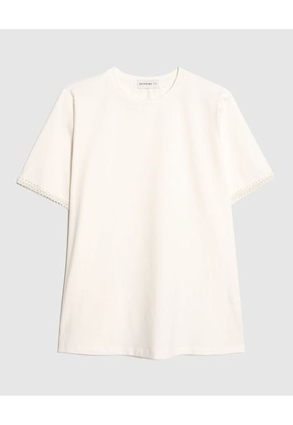 Camiseta Para Mujer Manga Corta Cuello Redondo Color Crema Marca Patprimo #14091401