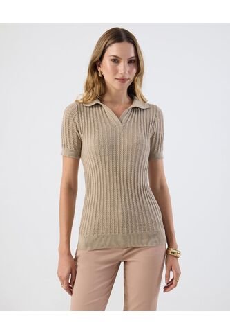 Polo  Para Mujer Manga Corta Color Beige Marca Patprimo #30110457 Patprimo
