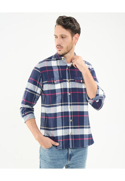 Camisa Para Hombre Manga Larga Con Bolsillo Cuello Casual M Color Azul Oscuro Marca Patprimo #44013053