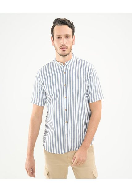 Camisa Para Hombre Manga Corta Sin Bolsillo Cuello Neru Color Azul  Marca Patprimo #44013092
