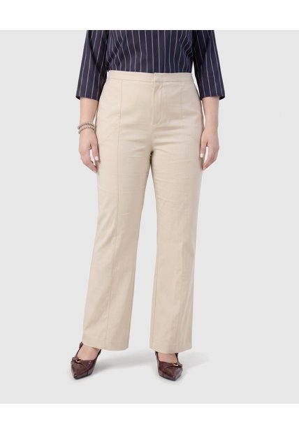 Pantalón Recto Unicolor Para Mujer Curvy  Para Mujer Beige Patprimo