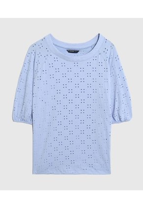 Camiseta Manga Globo Con Ojalillo Para Mujer Para Mujer Azul Patprimo