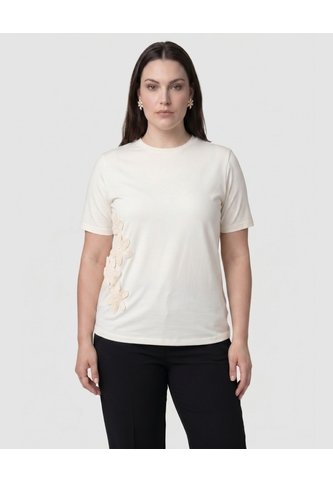 Camiseta Cuello Redondo Apliques Mujer Curvy  Para Mujer Crema Patprimo Patprimo