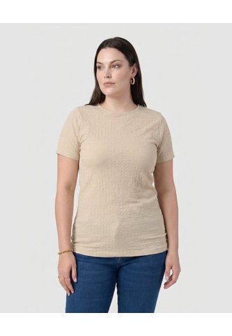 Camiseta Texturizada Ajustada Mujer Curvy  Para Mujer Beige Patprimo Patprimo