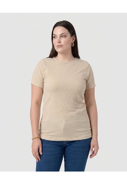 Camiseta Texturizada Ajustada Mujer Curvy  Para Mujer Beige Patprimo