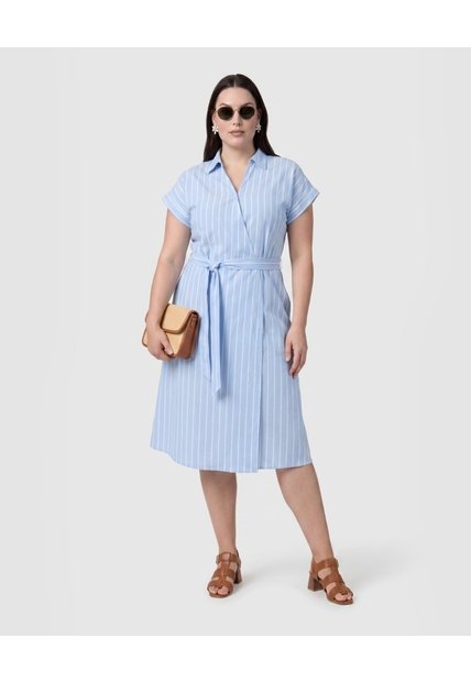 Vestido Camisero Con Lazo En La Cintura Para Mujer Curvy  Para Mujer Azul Patprimo