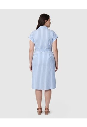 Vestido Camisero Con Lazo En La Cintura Para Mujer Curvy  Para Mujer Azul Patprimo