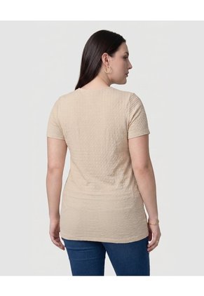 Camiseta Texturizada Ajustada Mujer Curvy  Para Mujer Beige Patprimo