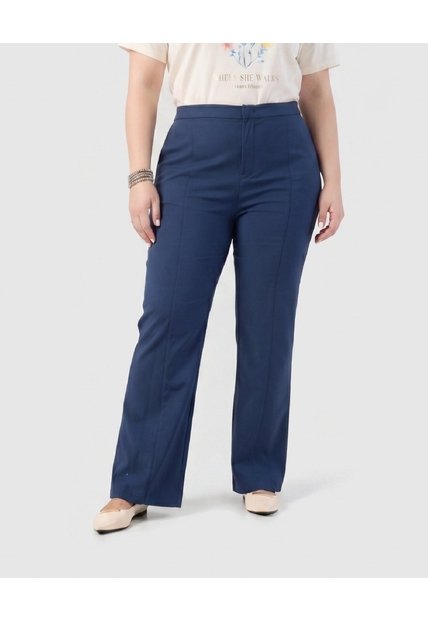 Pantalón Recto Unicolor Para Mujer Curvy  Para Mujer Azul Patprimo