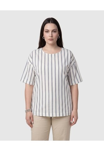 Blusa De Rayas Cuello Redondo Mujer Curvy  Para Mujer Azul Patprimo Patprimo