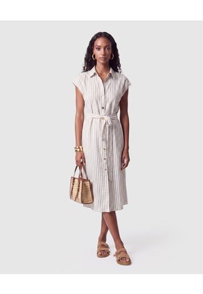 Vestido Camisero Midi Con Cinturón Mujer Para Mujer Café Patprimo