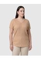 Camiseta Cuello V Textura Mujer Curvy  Para Mujer Beige Patprimo de Patprimo