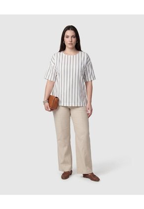 Blusa De Rayas Cuello Redondo Mujer Curvy  Para Mujer Azul Patprimo