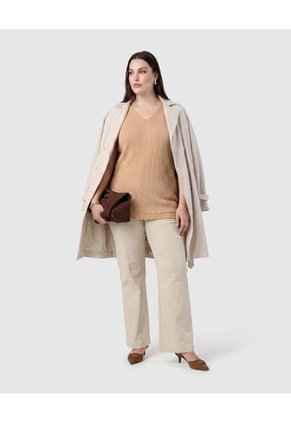 Camiseta Cuello V Textura Mujer Curvy  Para Mujer Beige Patprimo