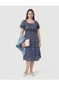 Vestido Estampado Con Mangas Abullonadas Para Mujer Curvy  Para Mujer Azul Patprimo de Patprimo