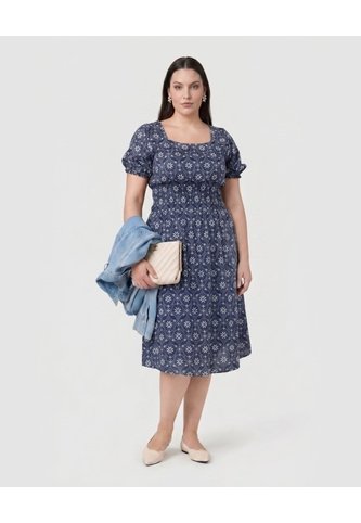 Vestido Estampado Con Mangas Abullonadas Para Mujer Curvy  Para Mujer Azul Patprimo Patprimo