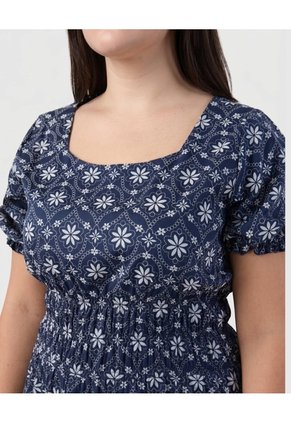Vestido Estampado Con Mangas Abullonadas Para Mujer Curvy  Para Mujer Azul Patprimo