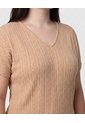 Camiseta Cuello V Textura Mujer Curvy  Para Mujer Beige Patprimo de Patprimo