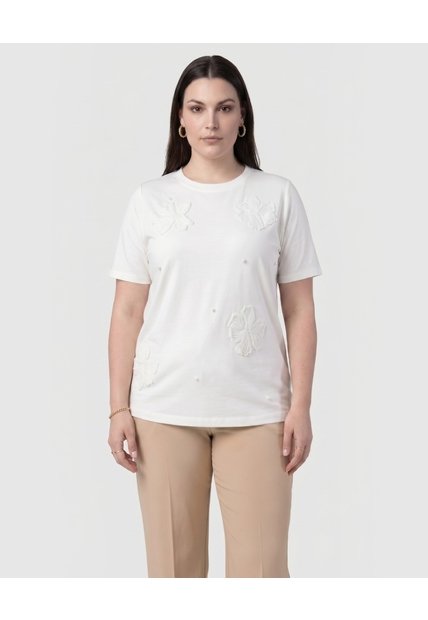 Camiseta Texturizada Cuello Redondo Mujer Curvy  Para Mujer Blanco Patprimo